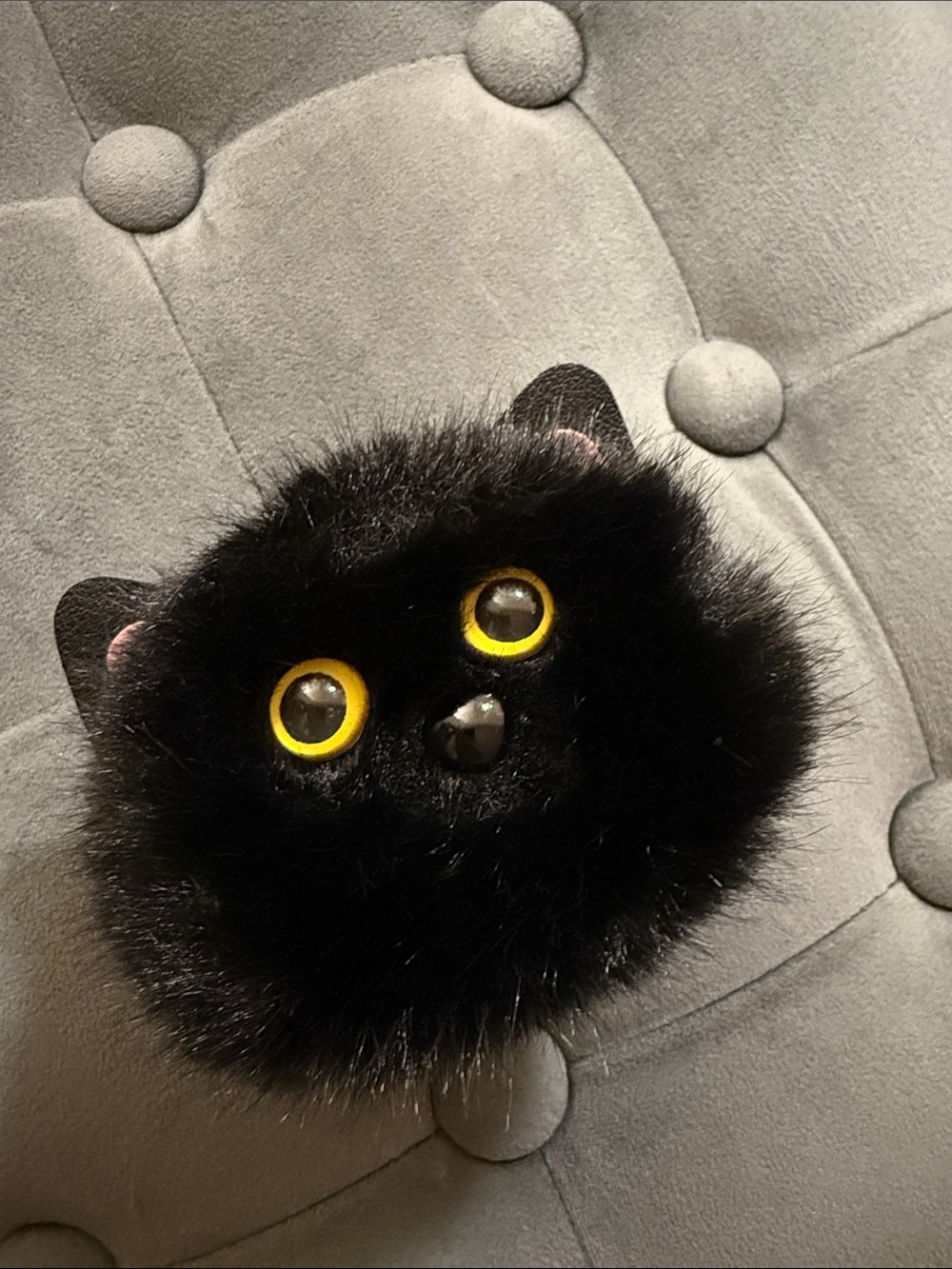 Halloween Black Plush Cat Face Hair Claw with Bright Yellow Eyes